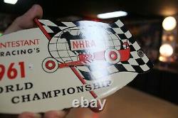1961 Nhra World Championship Drag Racing Porcelain Metal Sign Gas Oil Car Race