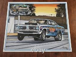 Akron Arlen Vanke Barracuda Duster Original Drag Racing Art Drawing 16 x 20