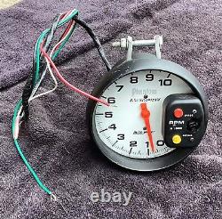 Autometer tach 6809 5 inch tachometer drag race car white recall tell tale