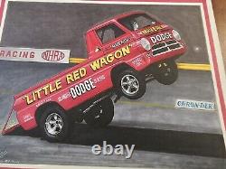 Bill Mavericks Little Red Wagon Dodge Original Art Drawing Drag Racing Frederick