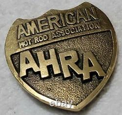 Brass AHRA American Hot Rod Assn Muscle Car Drag Racing 1970s Vtg Belt Buckle