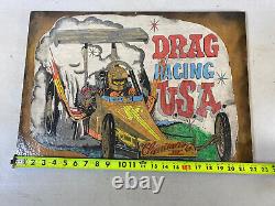 Drag Racing USA Sign Custom Artwork art wood back hot rod race car driver 4D45