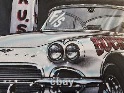 Larry Lombardo's Buckshot 1961 Corvette Drag Racing Car Original Art Drawing
