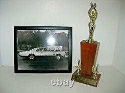 NORWOOD ARENA 1st PLACE DRAG RACING TROPHY, WITH PICTURE OF WINNING CAR