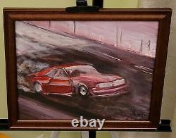 ORIGINAL American Classic RED Chevy Wheelie Chevrolet Drag Race CAR ART PAINTING