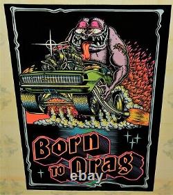 RARE VINTAGE 1970`s BORN TO DRAG VELVET BLACKLIGHT POSTER 1968 CAMARO 32X21