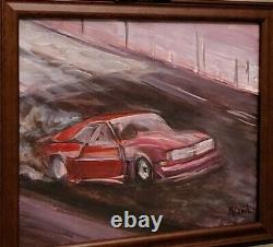 Race Car Painting ORIGINAL American Classic RED Chevy Wheelie Chevrolet Drag 1/4