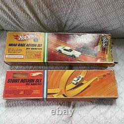 Rare Hot Wheels 1967 Drag Race & Stunt Action Track Set With Box & 4 Redliner Cars