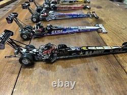 Set Of 6 die cast Drag cars 124 Scale. U. S Army, Schumacher Racing, Fram