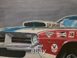 Sox & Martin 1970 Plymouth Hemi Cuda Drag Car Original Art Drawing Drag Racing