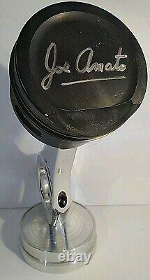 Unique Joe Amato Signed Piston & Rod, With Base, Drag Racing NHRA, Man Cave Trophy