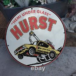 Vintage 1969 Hurst Hemi Under Glass Drag Racing Cars Porcelain Gas & Oil Sign