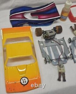 Vintage 1970s Lexan Body Slot Car Chasis Lot 1/24 Scale Nascar Drag Racing Parma