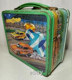 Vintage 1975 Alladdin Industries Drag Strip Car Race Metal Lunchbox + Thermos