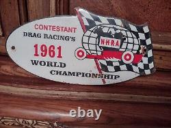 Vintage 8 Nhra Drag Racing 1961 Porcelain Sign Car Gas Truck Gasoline Oil