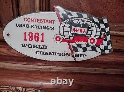 Vintage 8 Nhra Drag Racing 1961 Porcelain Sign Car Gas Truck Gasoline Oil