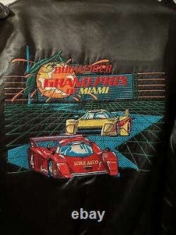 Vintage 80s Budweiser Grand Prix Miami Drag Racing Satin Embroidered Jacket Sz L