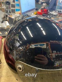 Vtg 1975 Simpson FF Racing Helmet Black Flip Shield Motorcycle Drag Race car