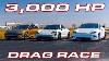 World S Quickest Sedans 3 000 Hp Race Lucid Air Vs Taycan Turbo S Vs Tesla Plaid Drag Race