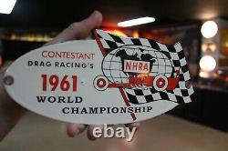 1961 Championnat Du Monde De Nhra Drag Racing Porcelaine Metal Sign Gas Oil Car Race