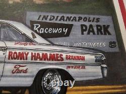 1963 Ford Galaxy 500 Romy Hammes Brannen Art Original Course de Drag Frederick