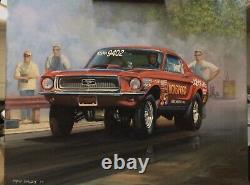 68 Mustang, Super Stock Drag Racing, Peinture À L'huile Originale De L'artiste Chris Walsh