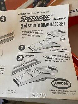 Aurore 2 en 1 Set de Course de Cascades et de Dragsters Speedline 1968 en Boîte Complète Avec Voitures