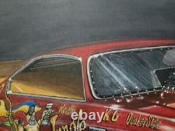 Dessin d'art original de la voiture de dragster Jungle Jim Liberman Vega Funny Car de 1974
