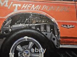 Dessin original de l'artiste Lew Arrington de la voiture de course Drag Car GTO BRUTUS de 1965
