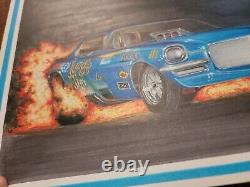 Dessin original de l'œuvre d'art Jungle Jim Liberman 1970 Camaro Funny Car Drag Race Art.