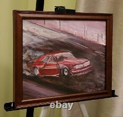 Original American Classic Red Chevy Wheelie Chevrolet Drag Race Car Painting