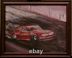 Original American Classic Red Chevy Wheelie Chevrolet Drag Race Car Painting