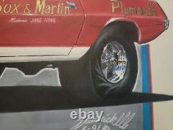 Sox & Martin 1970 Plymouth Hemi Cuda Drag Car Dessin d'Art Original Course de Drag Racing.