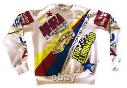 Sweat-shirt de course VTG 80s NHRA Championship Drag Racing avec impression Winston Racing partout.