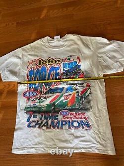 T-shirt Vintage 1997 John Force 2 côtés L NHRA Drag Racing NASCAR RARE VTG READ