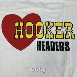 T-shirt Vintage des Stars de l'écran des années 80 avec le logo Hooker Headers pour les voitures de course Hot Rod Drag Racing NOS