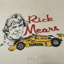 T-shirt vintage des années 80 de Rick Mears en course de drag Indy Pennzoil Miller Car 1985 Rare
