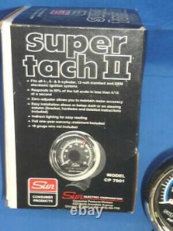 Vintage Nos Sun Ligne Bleue Sun Super Tach II 8k Tachymètre Jour 2 Real Deal
