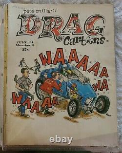 Vintage Orig #2 Décembre 1963 & #5 Juillet 1964 Pete Millar Drag Car-toons Magazine