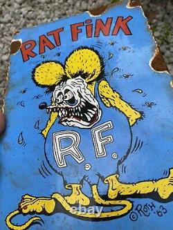 Vintage Rat Fink Porcelaine Plaque Métallique Hot Rod Drag Racing Voiture Oil Gas Ed Roth