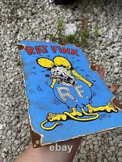 Vintage Rat Fink Porcelaine Plaque Métallique Hot Rod Drag Racing Voiture Oil Gas Ed Roth