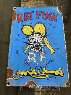 Vintage Rat Fink Porcelaine Plaque Métallique Hot Rod Drag Racing Voiture Oil Gas Ed Roth