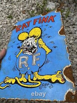 Vintage Rat Fink Porcelaine Plaque Métallique Hot Rod Drag Racing Voiture Oil Gas Ed Roth